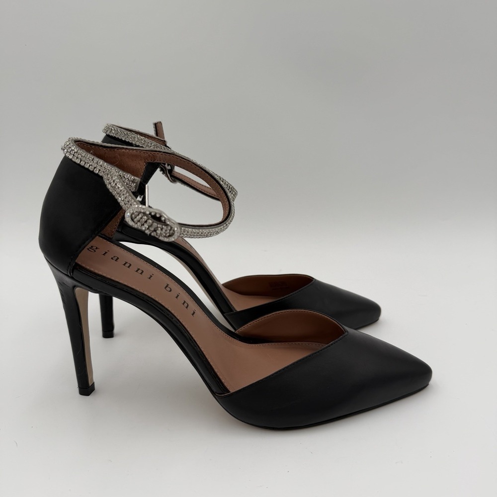 Gianni Bini Black Pointed Toe Rhinestone Ankle Strap Heels